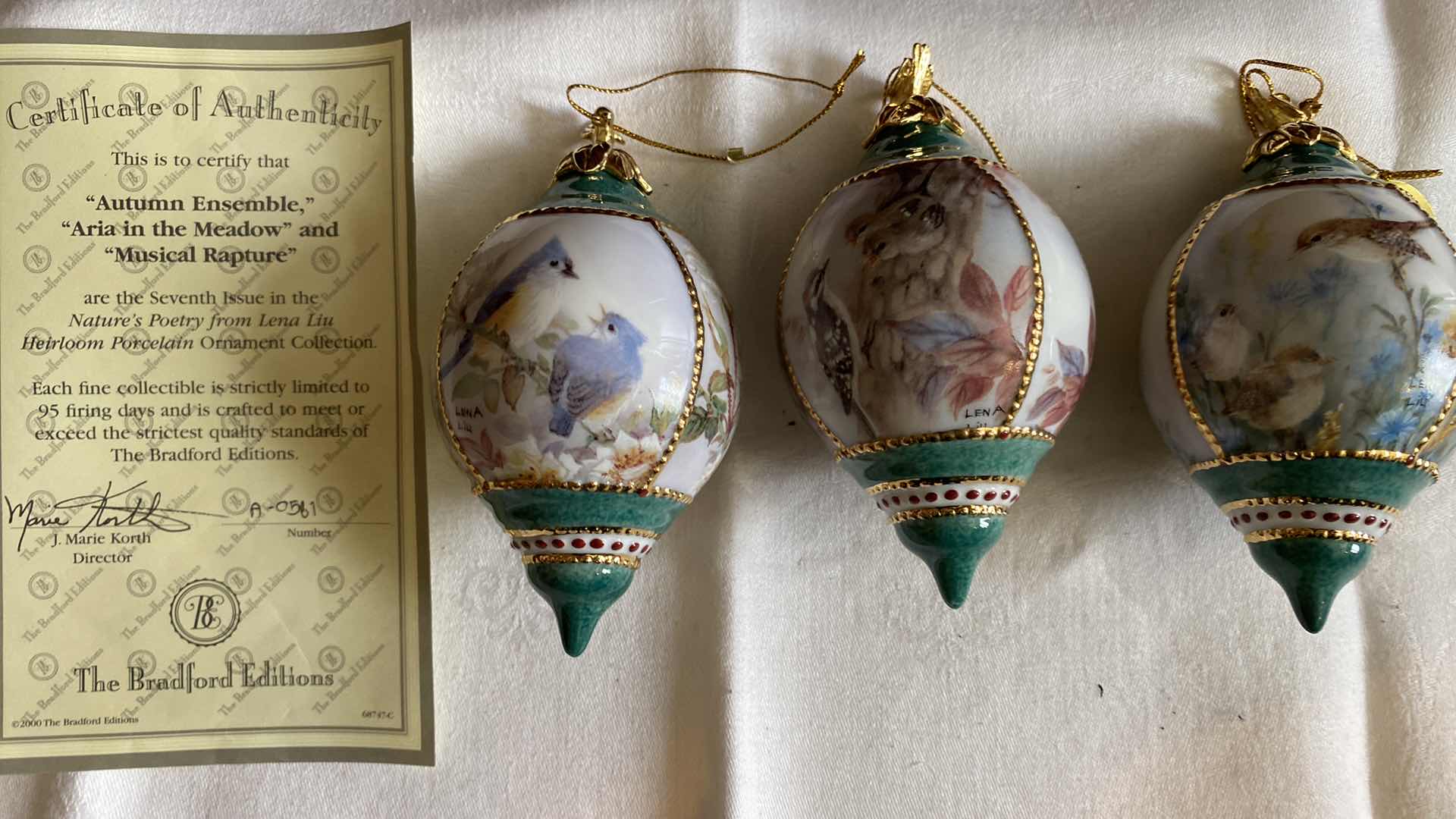 Photo 1 of $68.50 VINTAGE THREE LENA LIU’s NATURES POETRY PORCELAIN ORNAMENTS COLLECTIBLES BY BRADFORD EXCHANGE WITH CERTIFICATE OF AUTHENTICITY