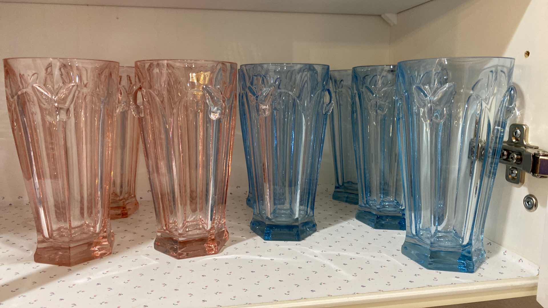 Photo 1 of 9 -LENOX PINK AND BLUE 12 OUNCE BEVERAGE GLASSES WITH BUTTERFLY DETAIL