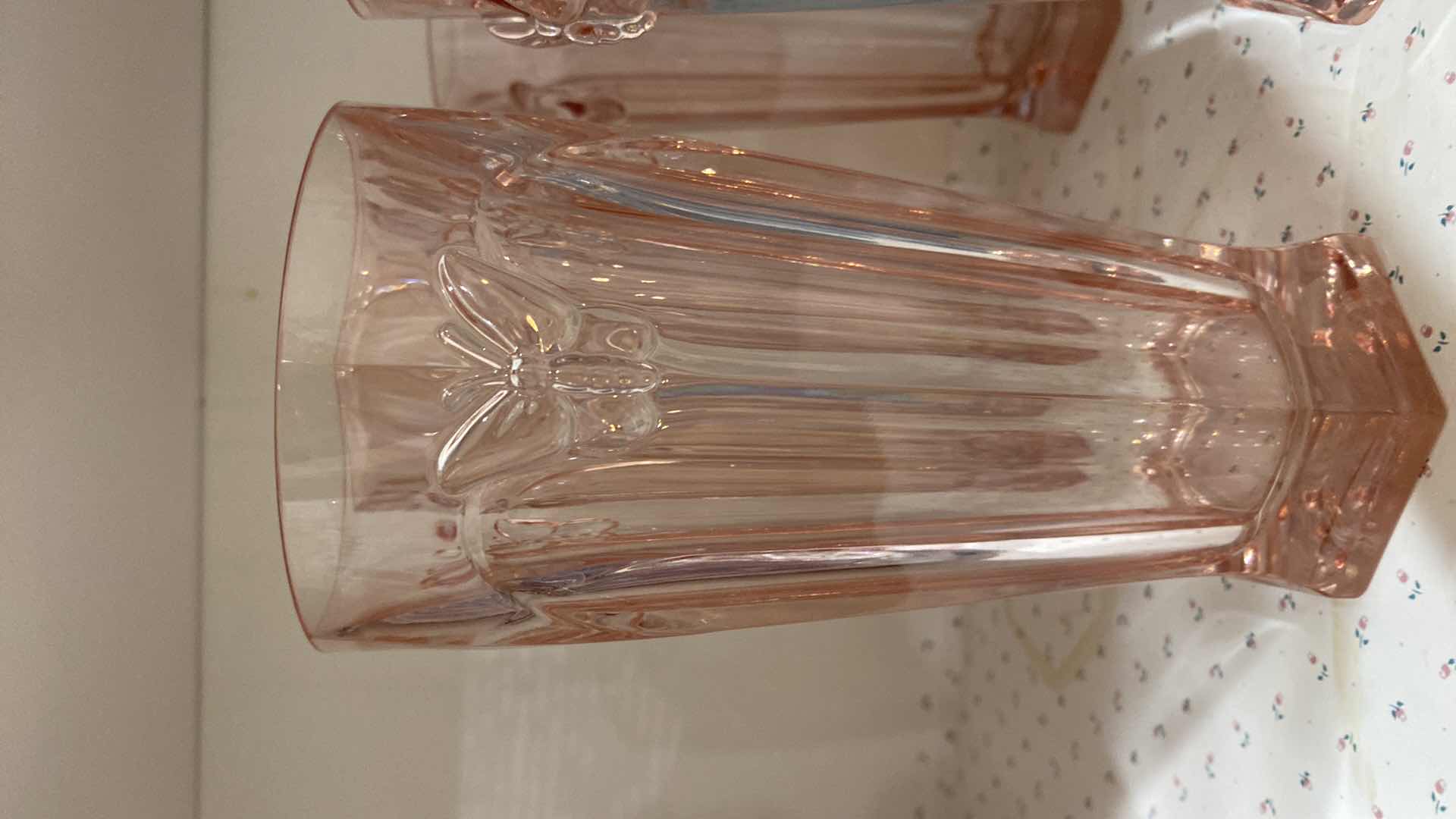 Photo 2 of 9 -LENOX PINK AND BLUE 12 OUNCE BEVERAGE GLASSES WITH BUTTERFLY DETAIL