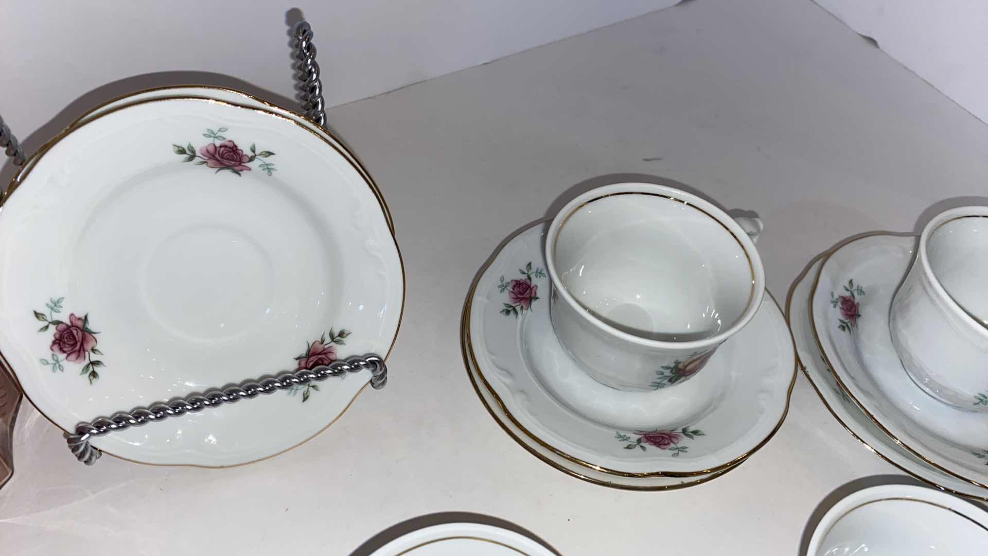 Photo 4 of GOLD RIMMED WTOCTAWEK POLAND  TEA POT TEA CUPS AND SAUCERS FOR 6 AND IMPERIAL CHINA TEA CUPS AND SAUCERS FOR 6