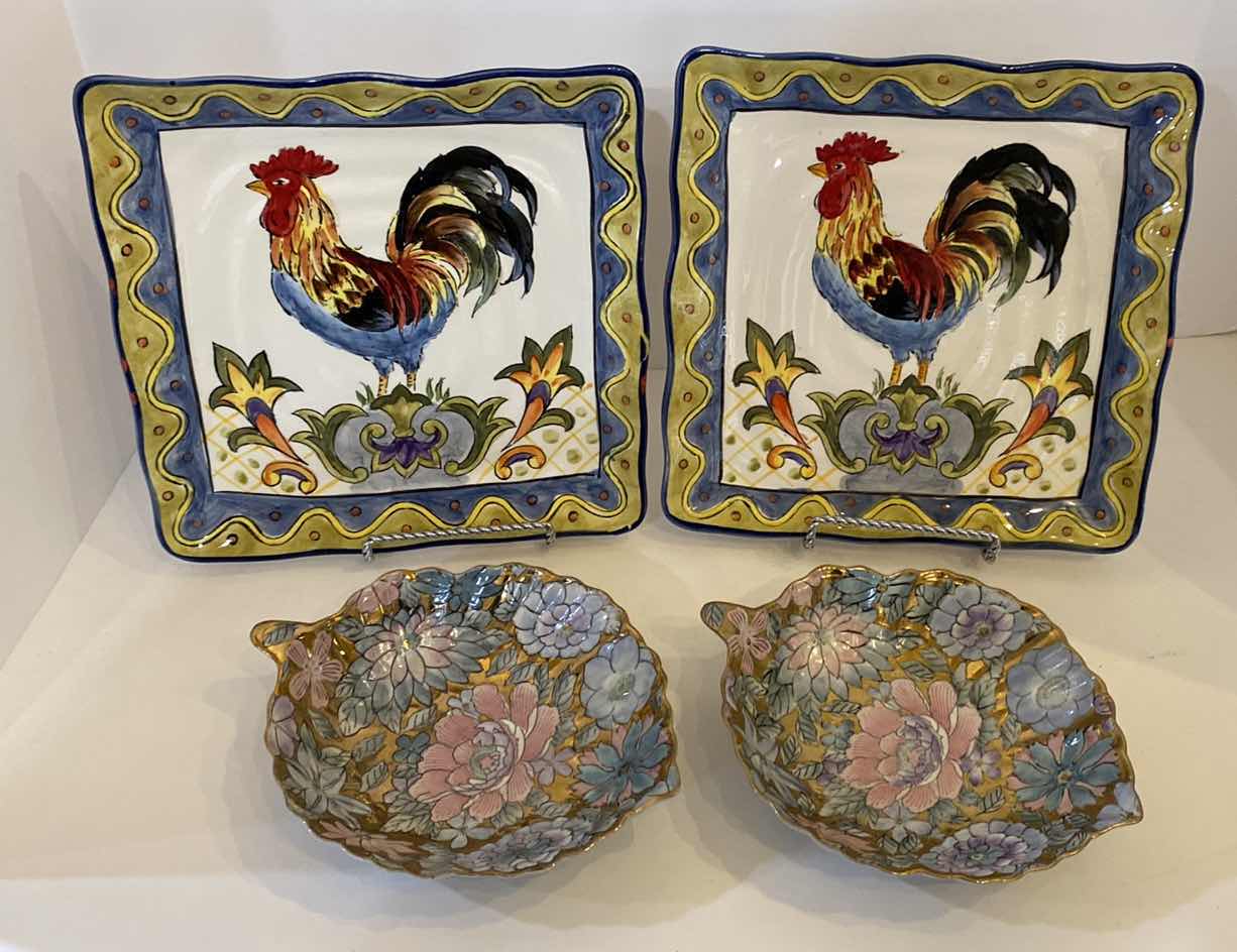 Photo 1 of PAIR OF MAXCERA ROOSTER PLATES 9” AND PAIR OF TOYA CHINA DECORATIVE BOWLS 7.5”