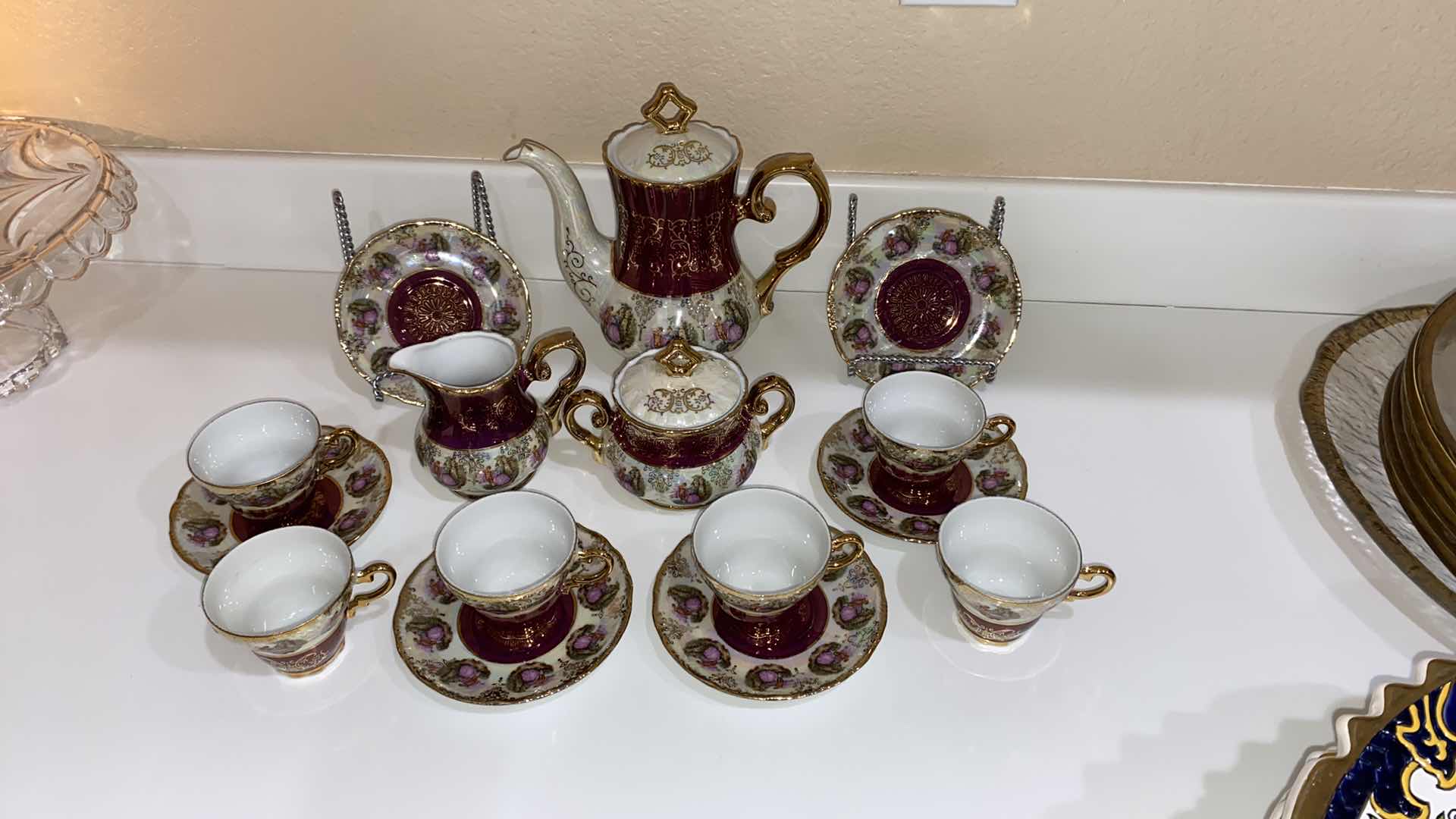 Photo 2 of GOLD RIMMED CHINA TEA SERVICE FOR 6 WITH TEA POT SAUCERS CUPS MILK AND SUGAR MADE IN JAPAN