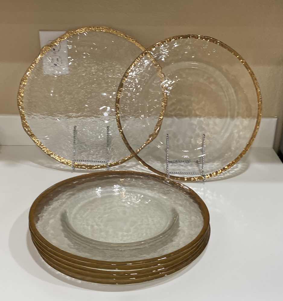 Photo 1 of 6 GOLD RIMMED GLASS PLATES FROM GERMANY 13” AND 1 PLATTER 15”