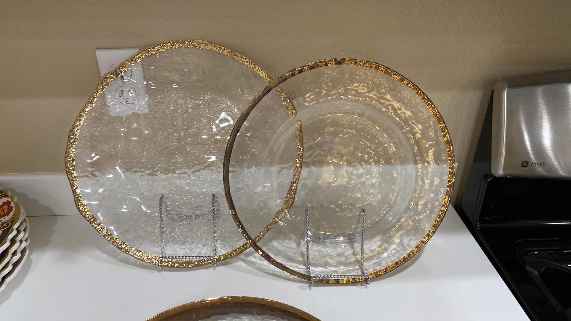 Photo 2 of 6 GOLD RIMMED GLASS PLATES FROM GERMANY 13” AND 1 PLATTER 15”