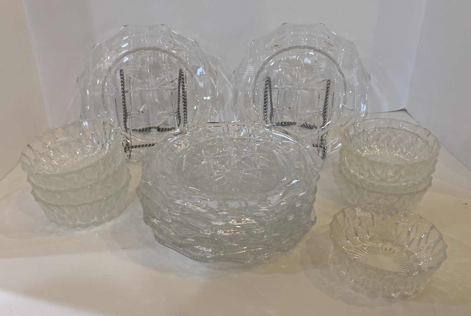 Photo 1 of LEADED GLASS SET OF 8 LUNCHEON PLATES  7.5” AND 7 BOWLS 4”