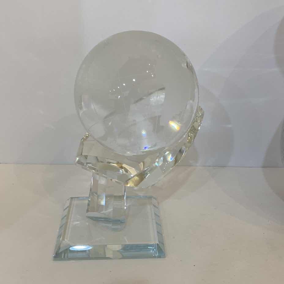Photo 1 of CRYSTAL GLOBE IN HAND 4” ON CRYSTAL STAND OVERALL HEIGHT 7”
