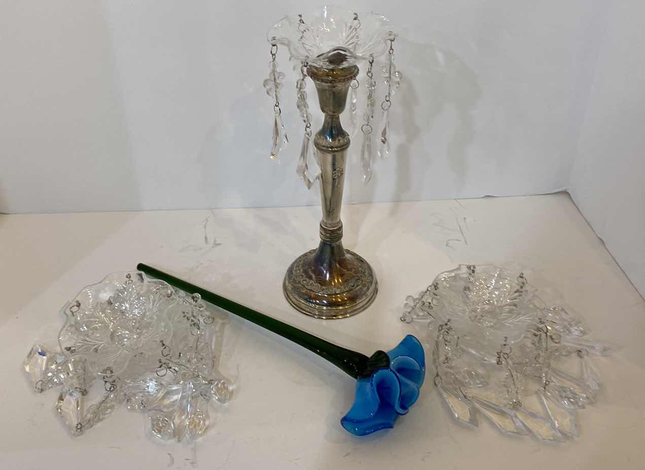 Photo 1 of GLASS FLOWER AND 7 WAX DRIP PROTECTORS FOR CANDLESTICKS ( CANDLESTICK NOT INCLUDED)