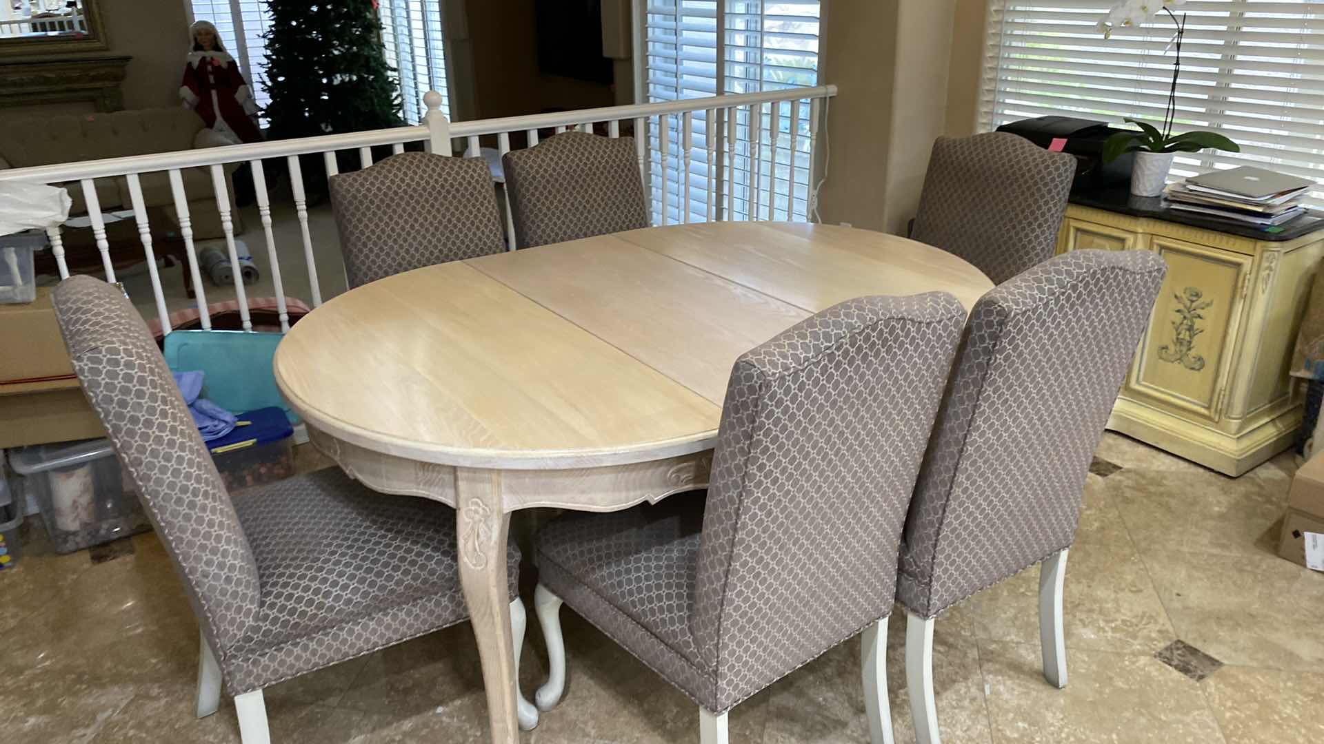 Photo 3 of LIGHT OAK DINING TABLE WITH 6 CHAIRS WITHOUT LEAF 47” x 47” H 31” AND 18”