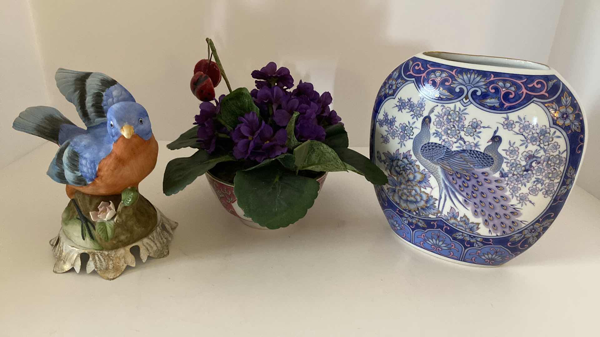 Photo 1 of PEACOCK VASE 6 1/2” X 7” BIRD 6” AND PLANT