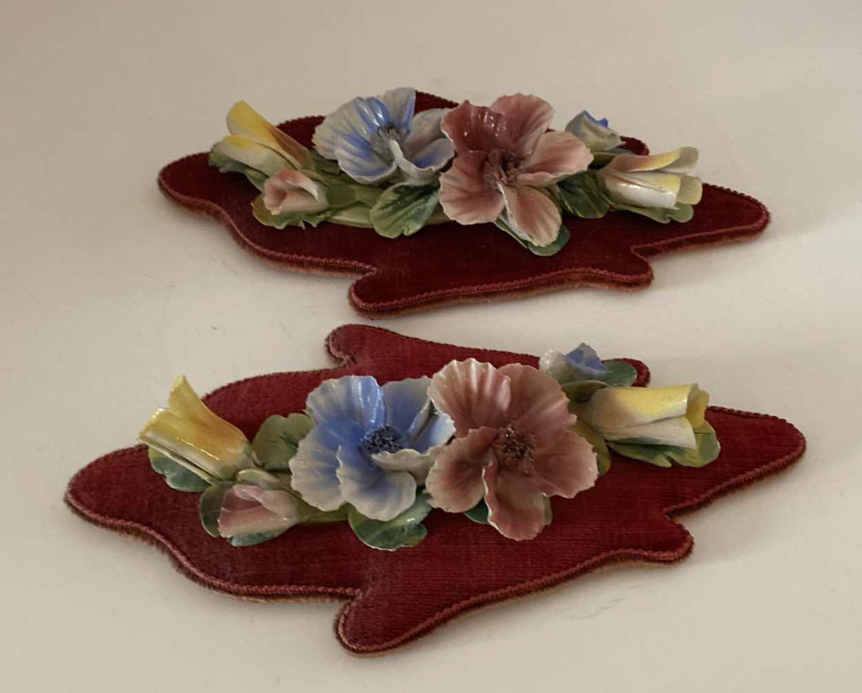 Photo 1 of PAIR OF PORCELAIN FLORALS ON MIXED MEDIA 5 1/2“ x 11 1/2”