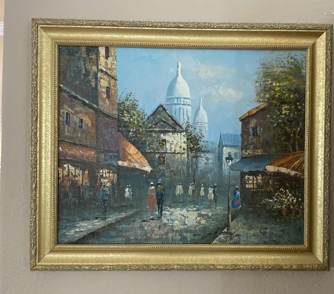 Photo 1 of GOLD FRAMED VINTAGE PARIS ARTWORK SIGNED 23 1/2“ x 19 1/2“