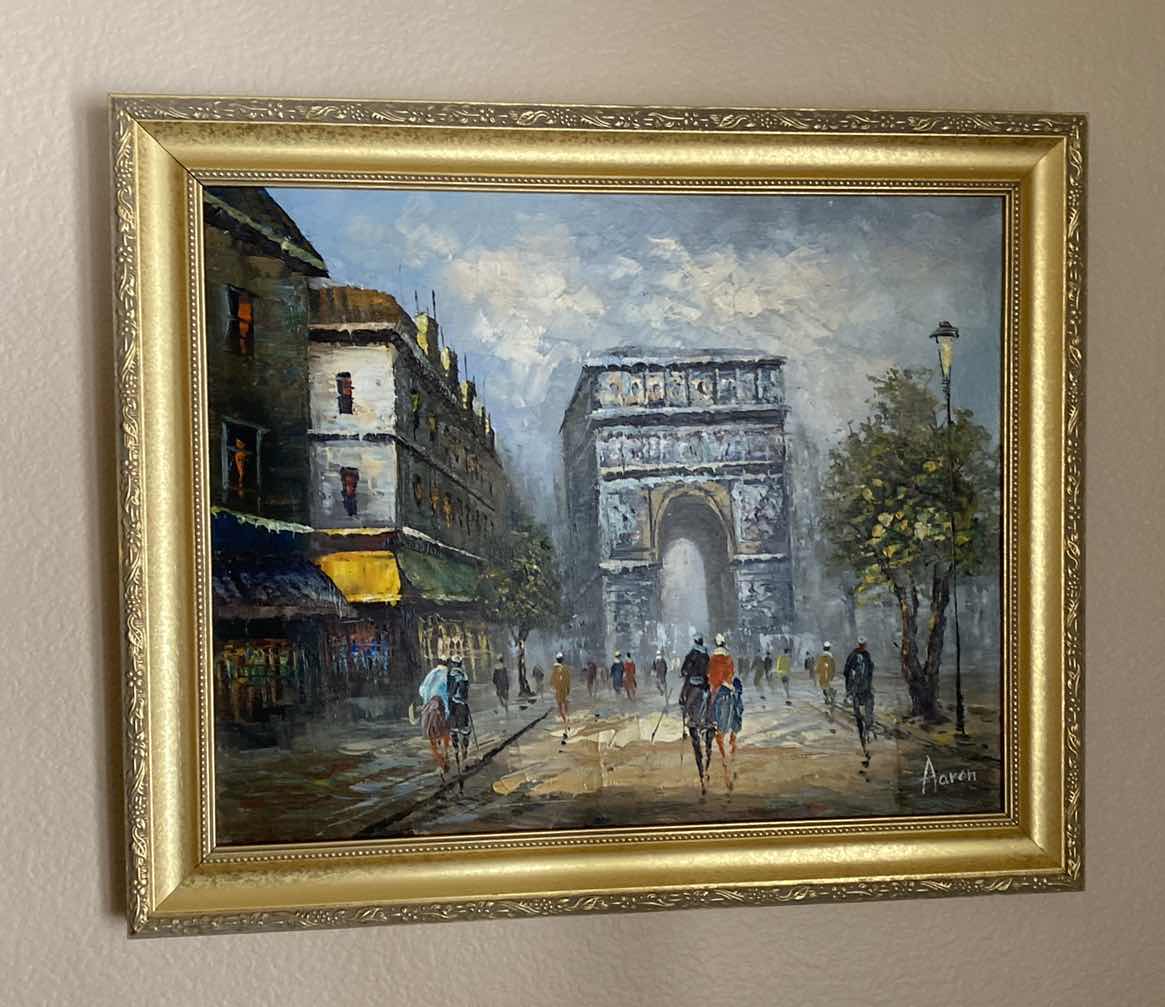 Photo 1 of GOLD FRAMED VINTAGE PARIS ARTWORK SIGNED 23 1/2“ x 19 1/2“