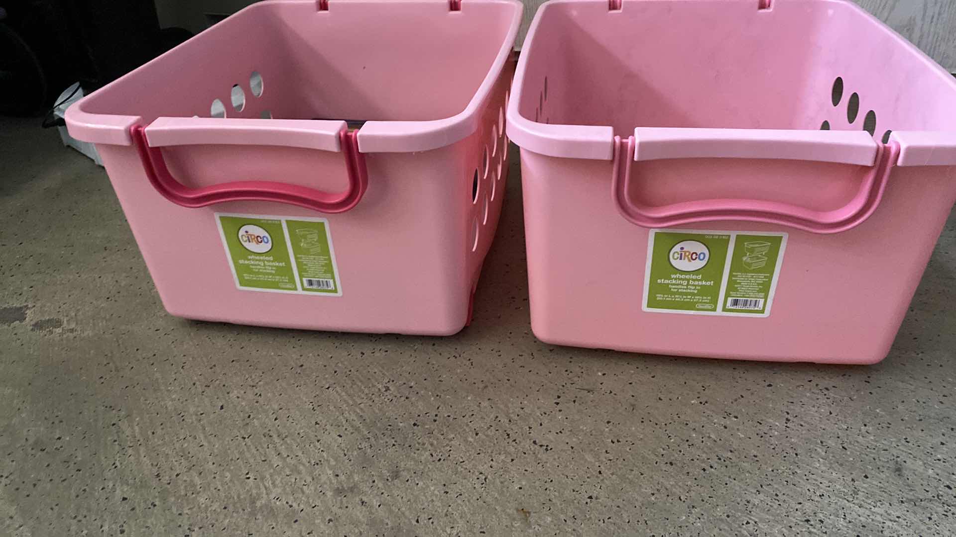 Photo 3 of PAIR OF PLASTIC PINK TOTES WITH WHEELS 20” x 16” H 10 1/2” AND ANGRY BIRDS GAME - UNKNOWN IF PIECES MISSING