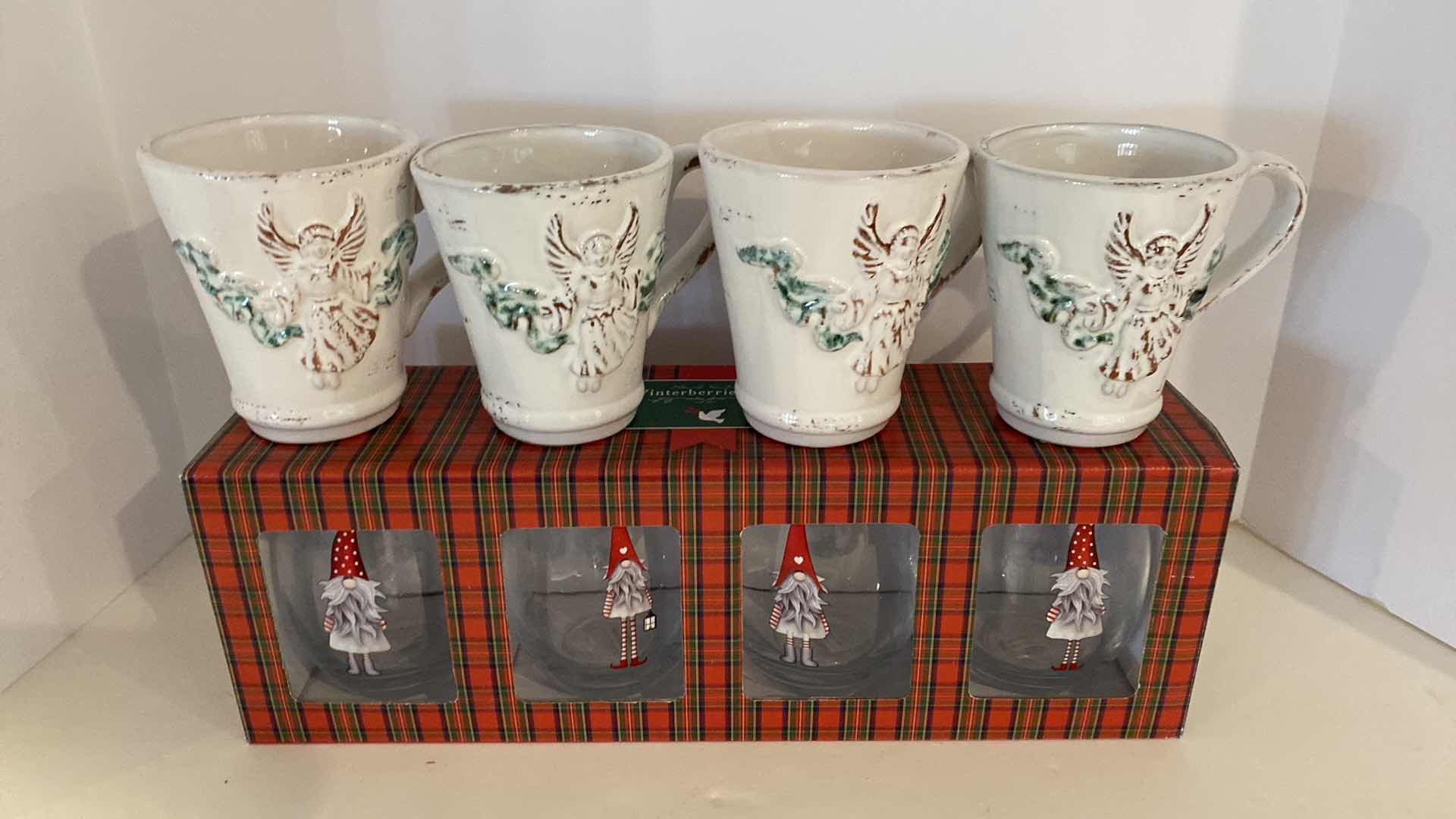 Photo 1 of 4 CERAMIC ANGEL CUPS AND ELF HOLIDAY GLASSWARE