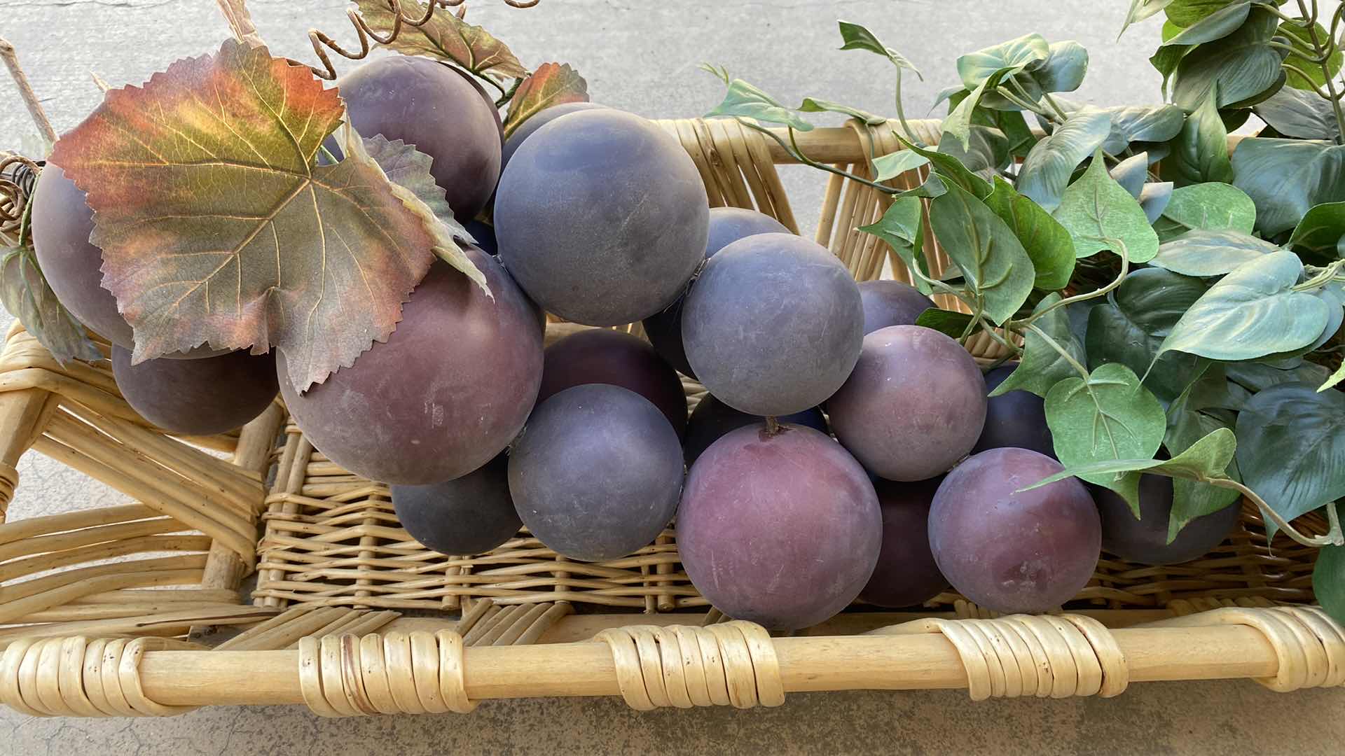 Photo 3 of LARGE BASKET WITH FAUX GRAPES AND FAUX PLANT 36” x 14”