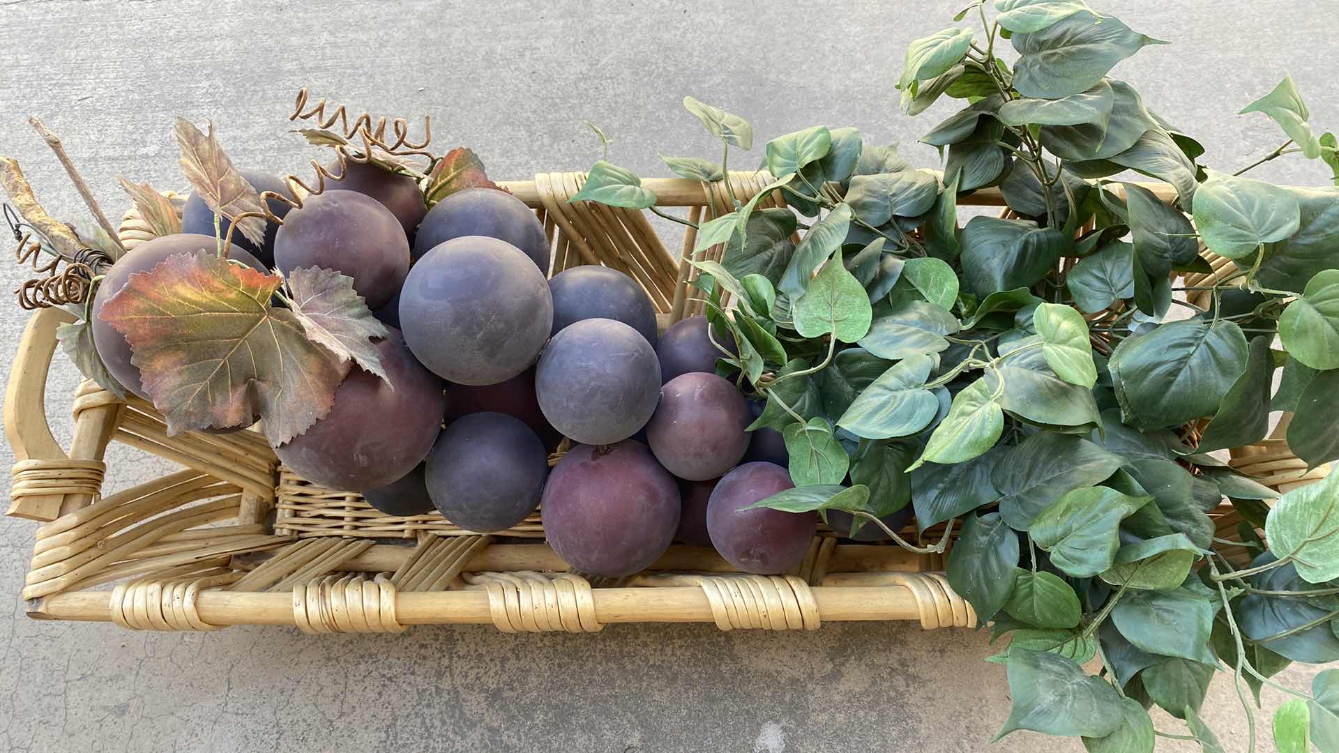 Photo 2 of LARGE BASKET WITH FAUX GRAPES AND FAUX PLANT 36” x 14”