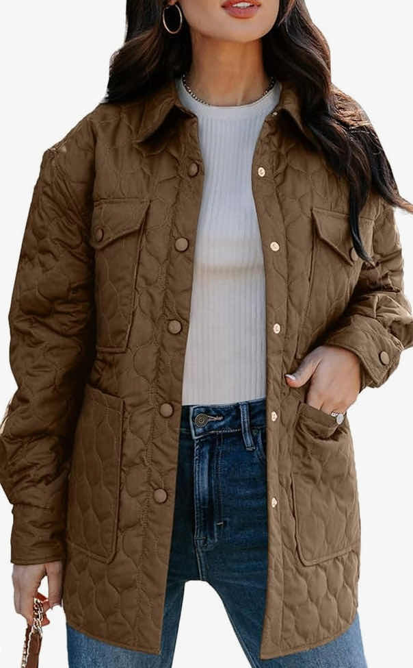 Photo 1 of MEW EVALESS Quilted Jackets for Women Lightweight Long Sleeve Button Down Puffer Jacket Warm Winter Coat Outerwear with Pockets SIZE SMALL