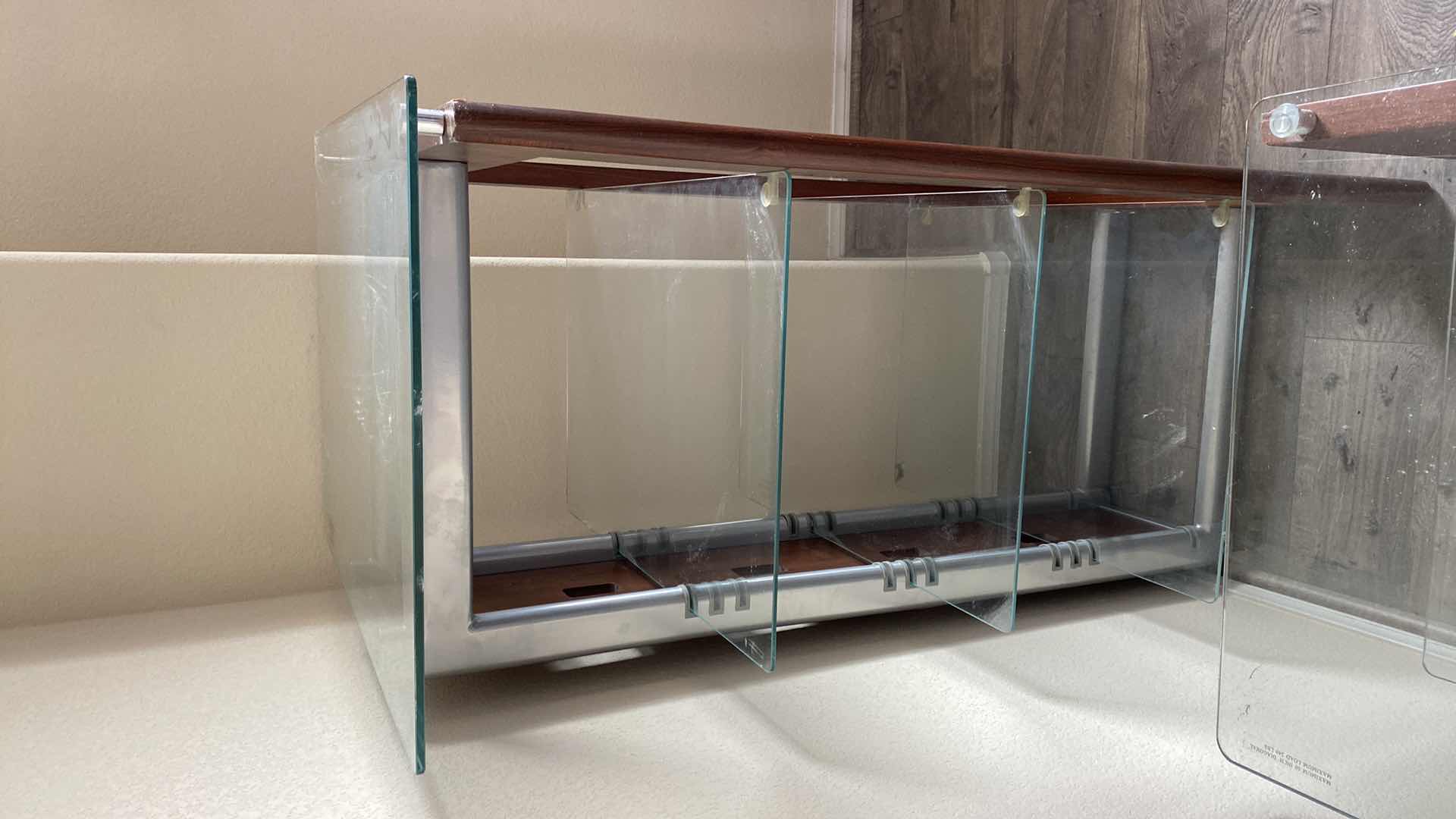 Photo 2 of WOOD AND GLASS 4 SHELF COMPONENT STAND (2 AVAILABLE AND 1 TV STAND ALL SOLD SEPARATELY) 27“ x 22“ H 46”