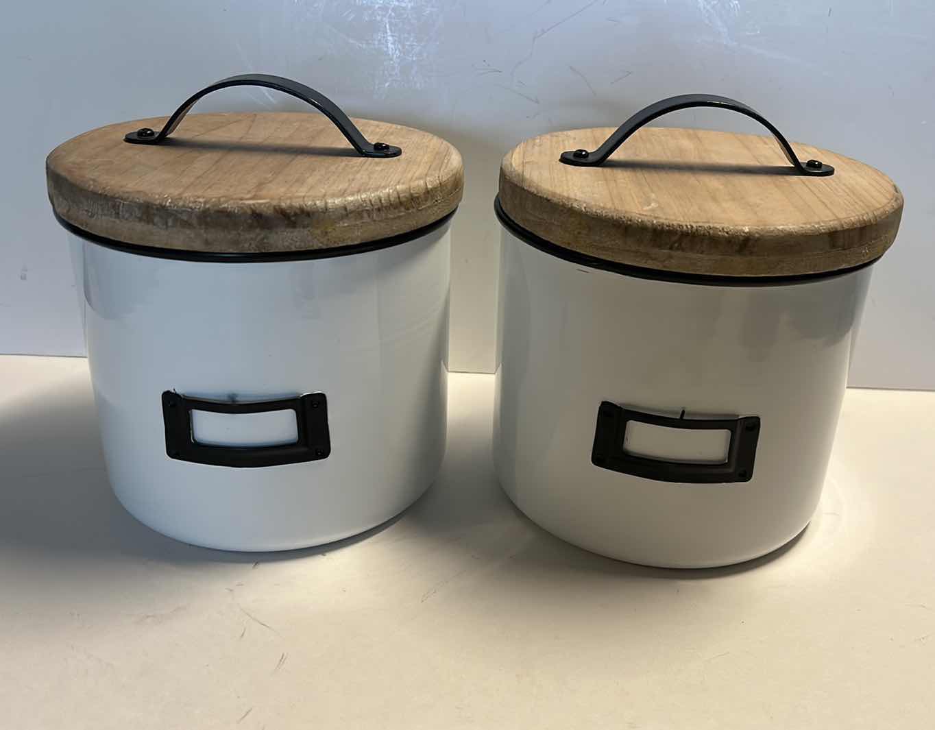 Photo 1 of 2 TIN CANISTERS WITH WOOD LIDS $22 ea