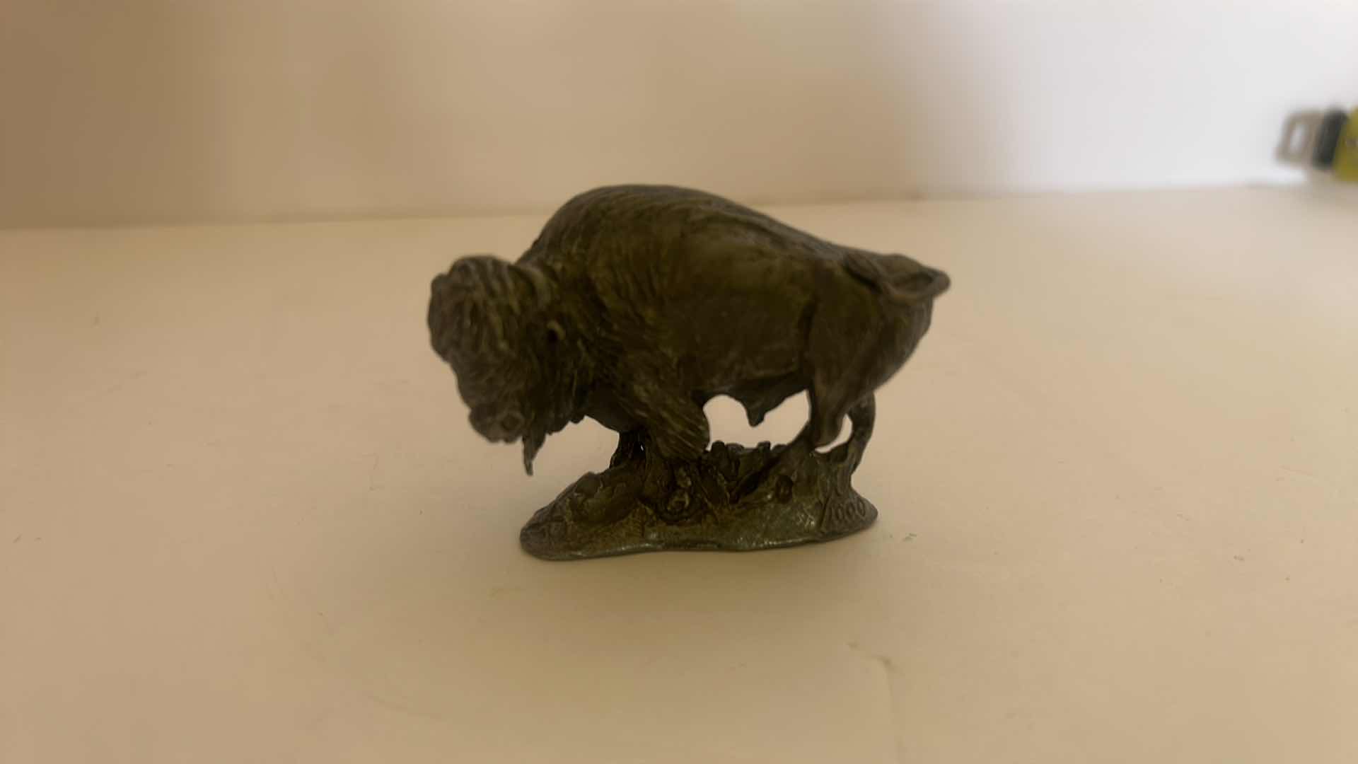 Photo 1 of INDIAN POTTERY FIGURE AND MINI PEWTER BUFFALO