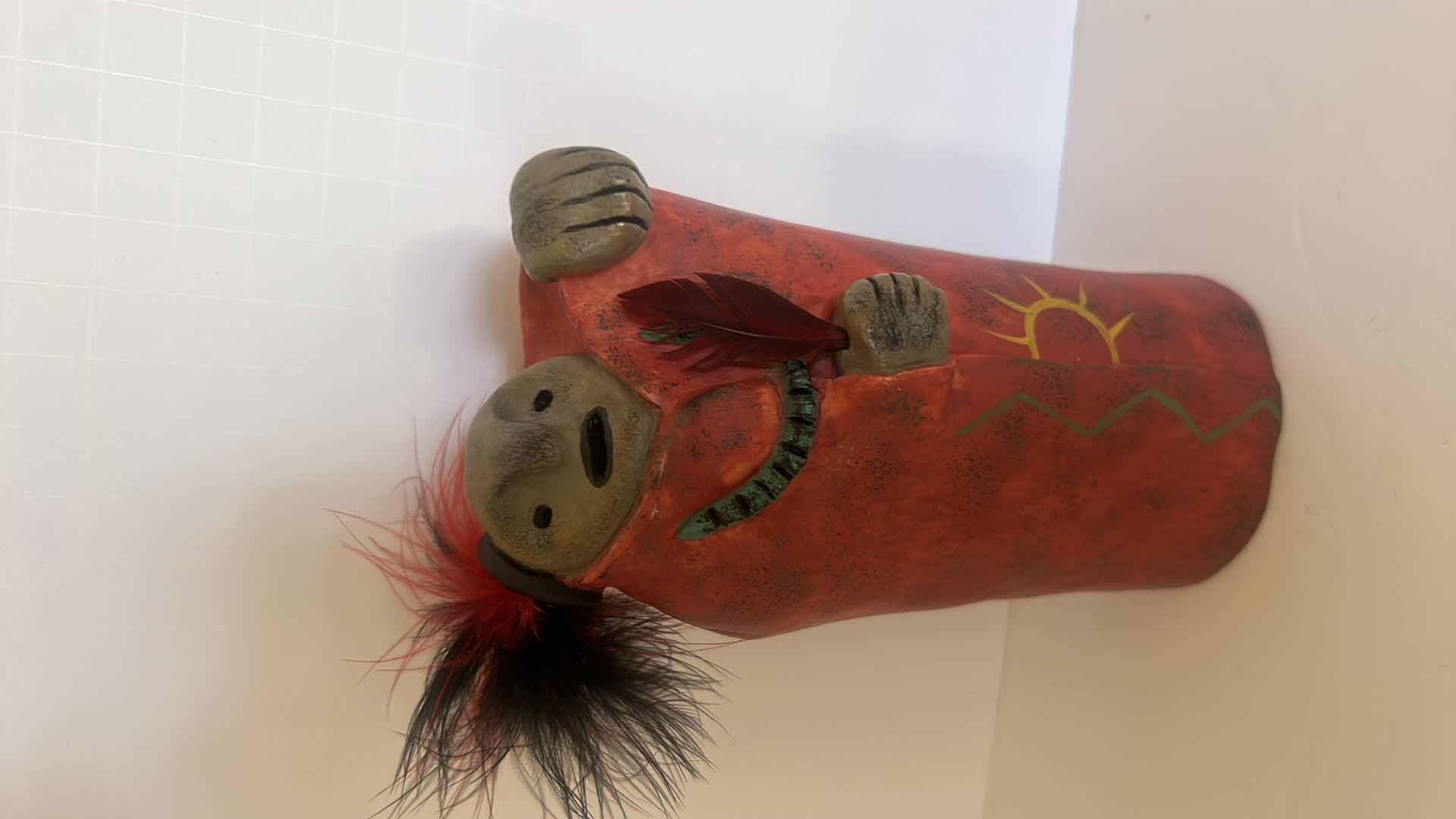 Photo 1 of INDIAN POTTERY FIGURE AND MINI PEWTER BUFFALO