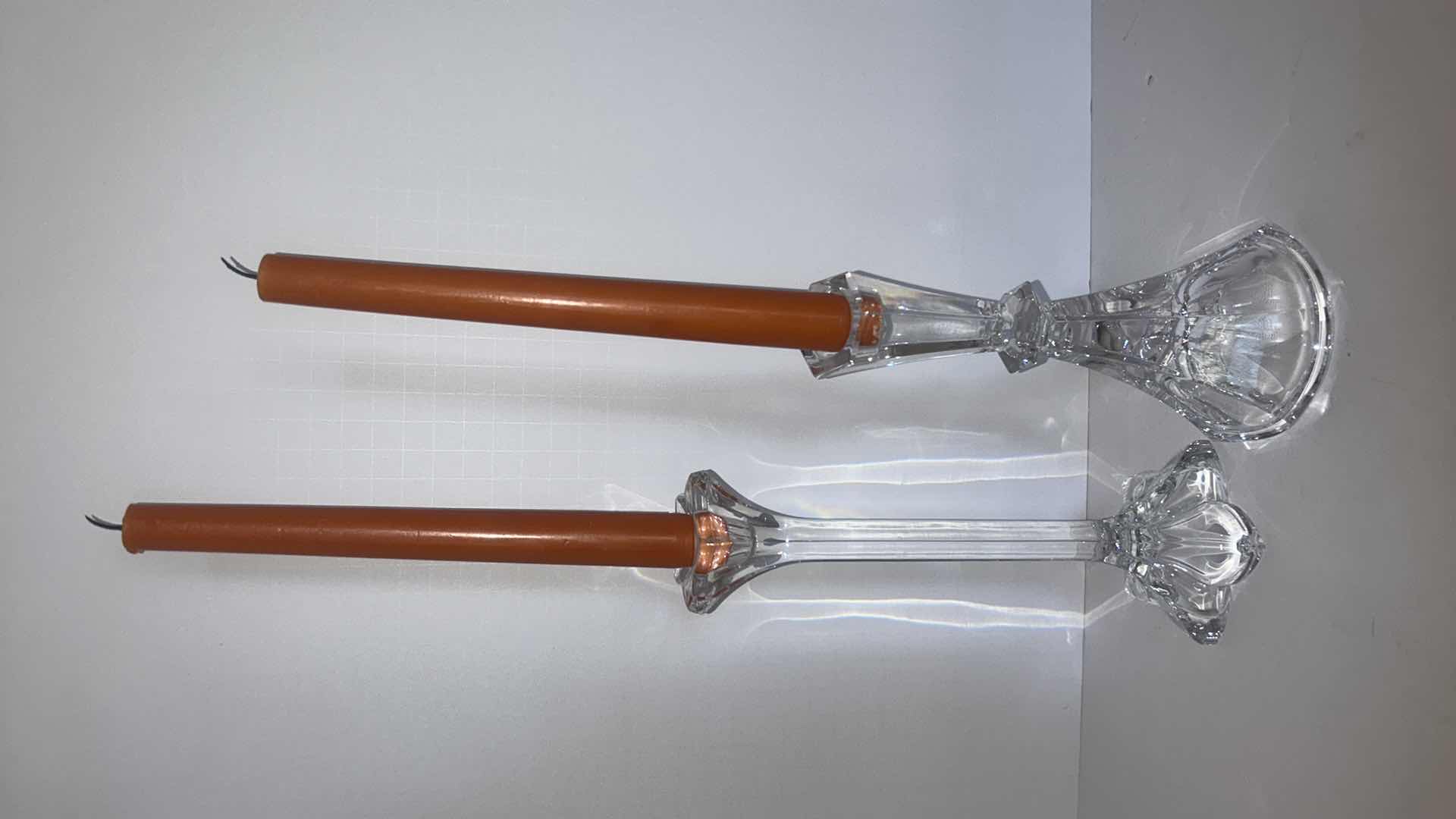 Photo 1 of 2 CRYSTAL CANDLESTICKS WITH TAPERS