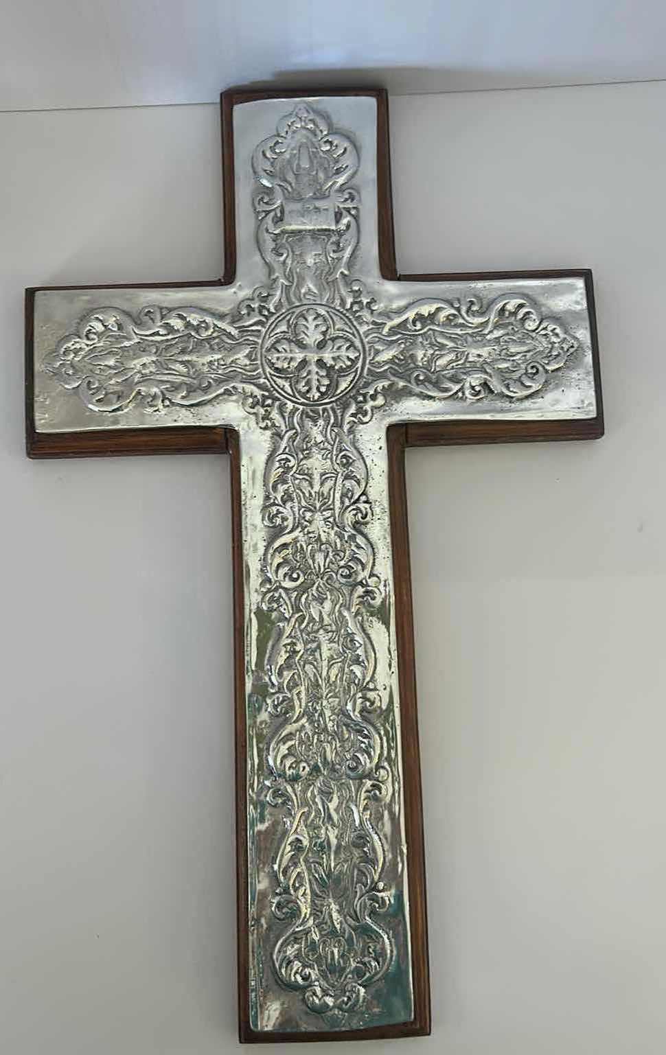Photo 1 of THICK HEAVY WOOD AND SILVER CROSS  12” x 20” x 1 1/2”