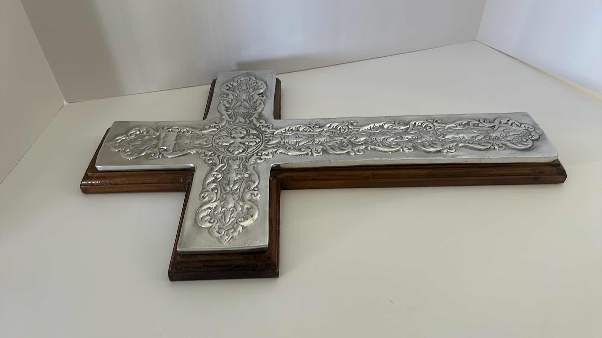 Photo 2 of THICK HEAVY WOOD AND SILVER CROSS  12” x 20” x 1 1/2”
