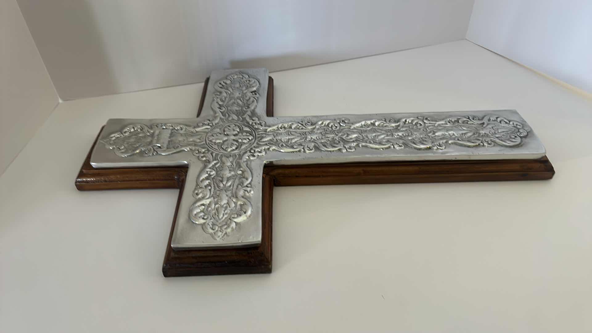 Photo 3 of THICK HEAVY WOOD AND SILVER CROSS  12” x 20” x 1 1/2”
