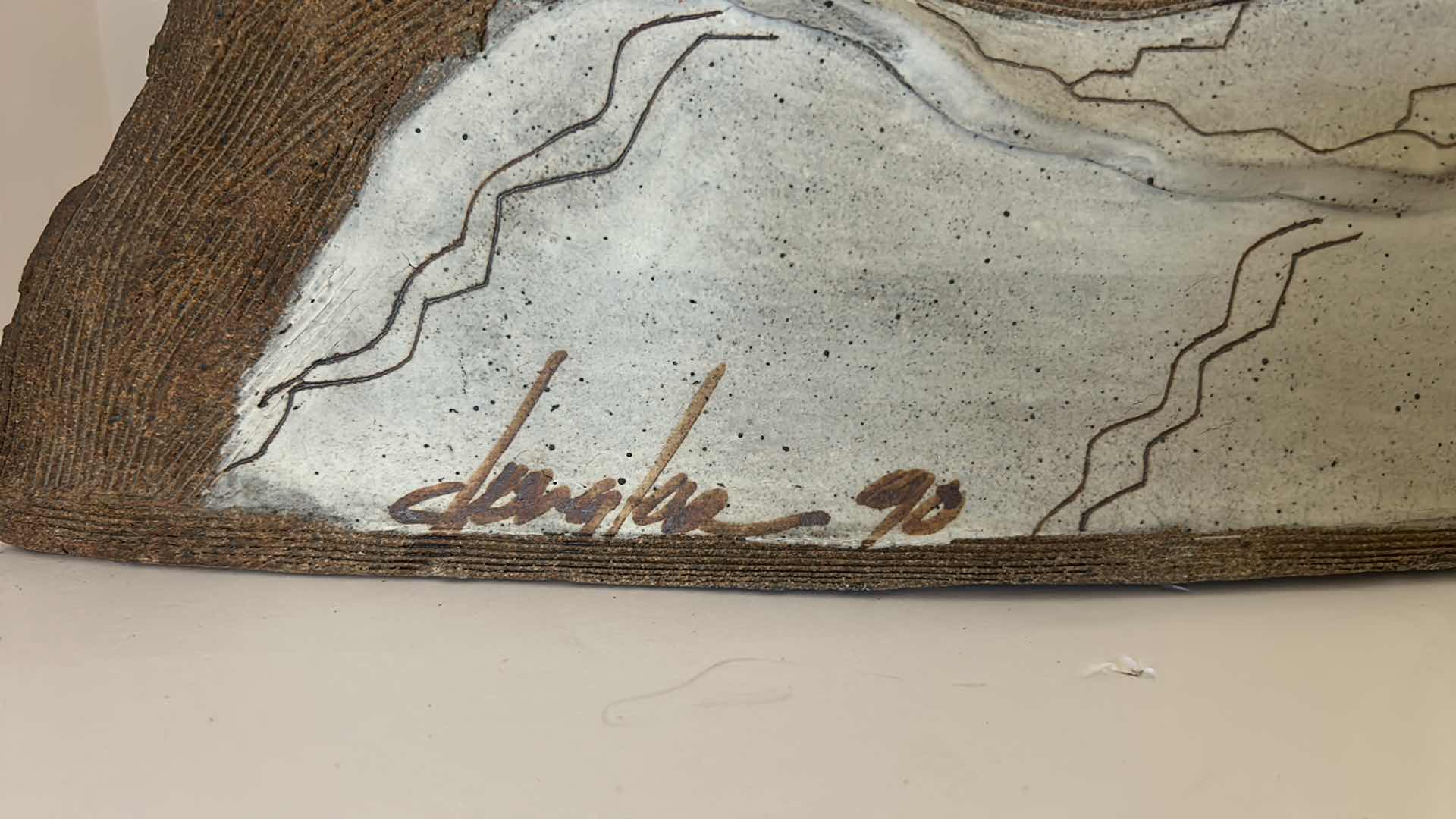 Photo 6 of SIGNED SCULPTED HAND-PAINTED CERAMIC SCULPTURE 28” x 14”