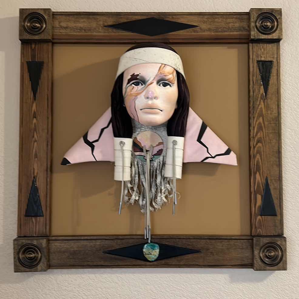 Photo 1 of LIFE SIZE NATIVE AMERICAN HEAD SCULPTURE IN 3D FRAMED ARTWORK 27” x 26 1/2” x 6.5”