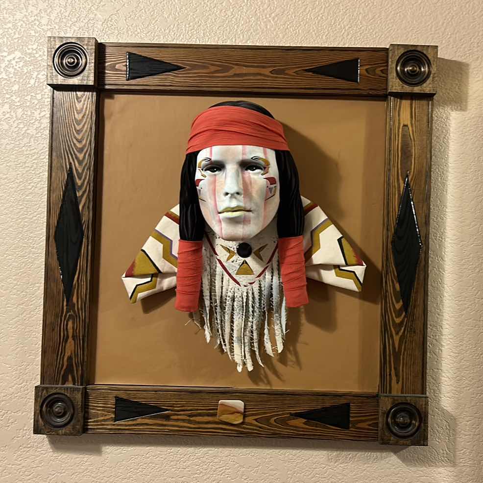 Photo 1 of LIFE SIZE NATIVE AMERICAN HEAD SCULPTURE IN 3D FRAMED ARTWORK 27” x 26 1/2” x 6.5”
