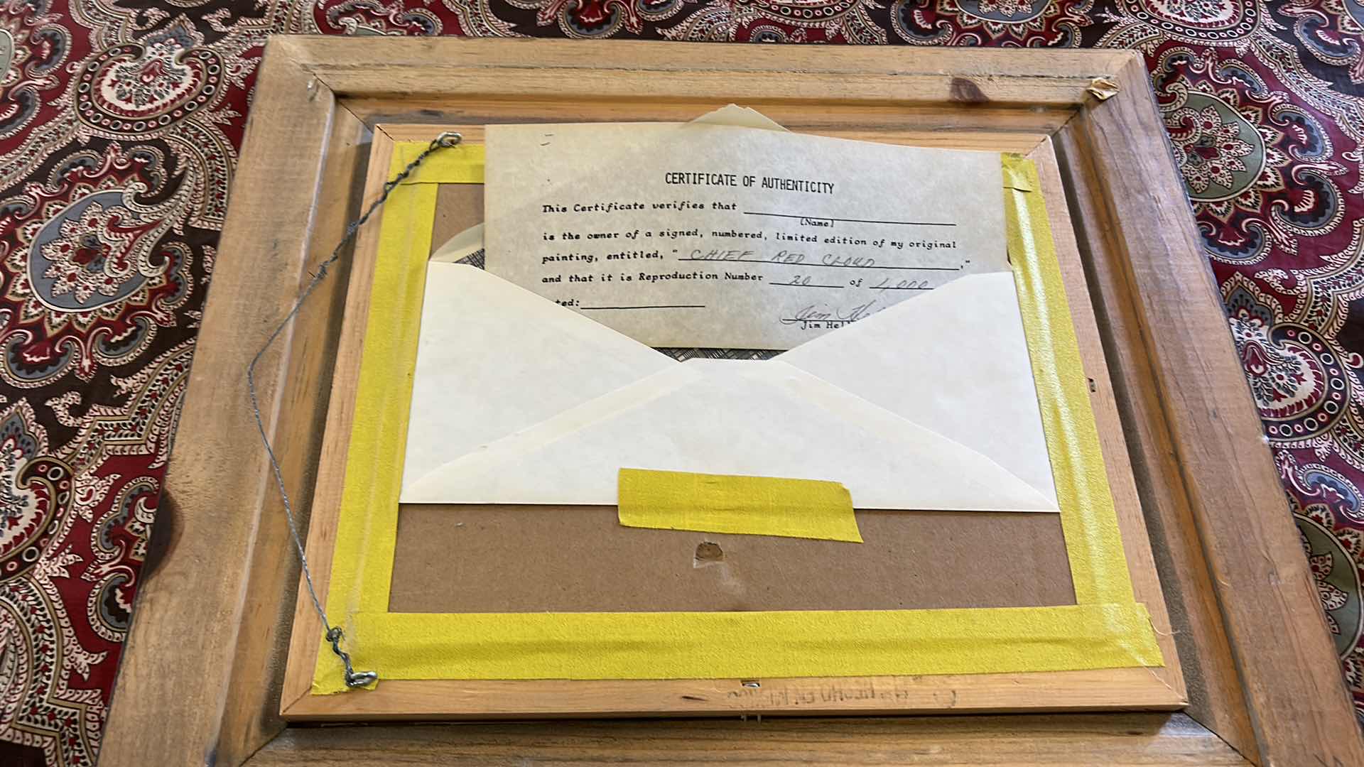 Photo 1 of CHIEF RED CLOUD WITH COA ARTWORK FRAMED 14 1/2 x 16 1/2