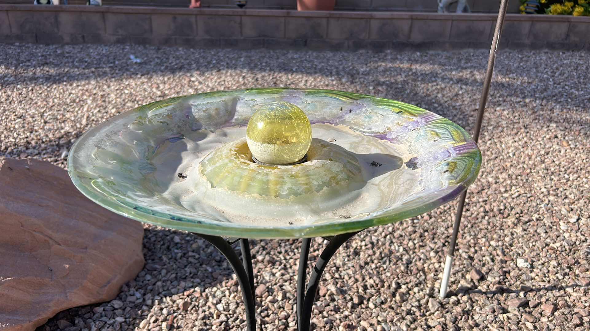 Photo 1 of GLASS BIRDBATH ON METAL STAND 18” x 2’