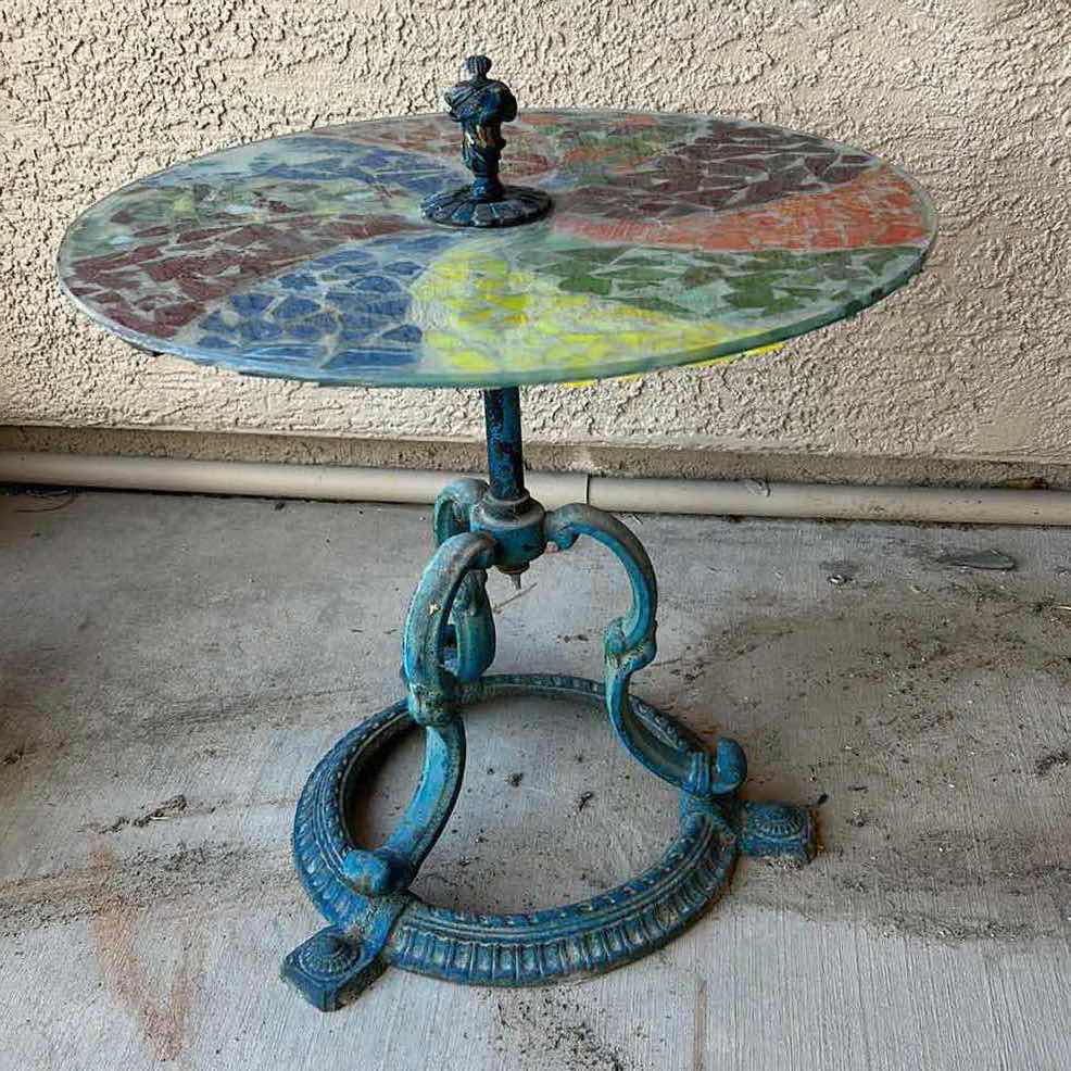Photo 1 of HANDCRAFTED GLASS AND METAL TABLE 16” x 14 1/2”