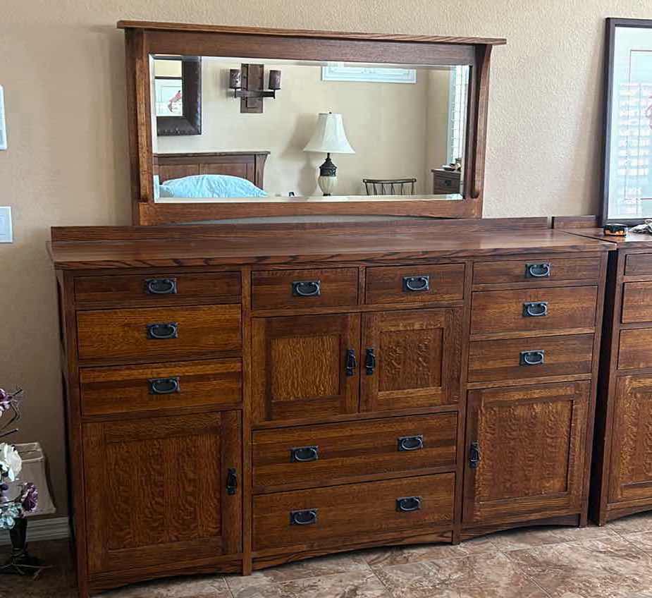 Photo 1 of  MICHAEL’S FURNITURE CRAFTSMAN CEDAR-LINED OAK DOVE TAILED OAK DRESSER AND MIRROR 76.5” x 19” x H44”