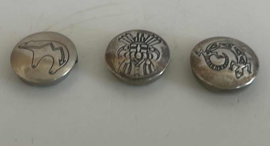 Photo 1 of 3 VINTAGE SOUTHWESTERN STERLING SILVER ROUND HANDMADE BUTTON COVERS