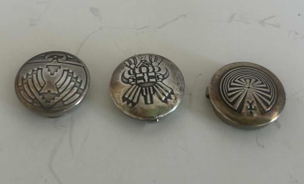 Photo 1 of 3 VINTAGE SOUTHWESTERN STERLING SILVER ROUND HANDMADE BUTTON COVERS