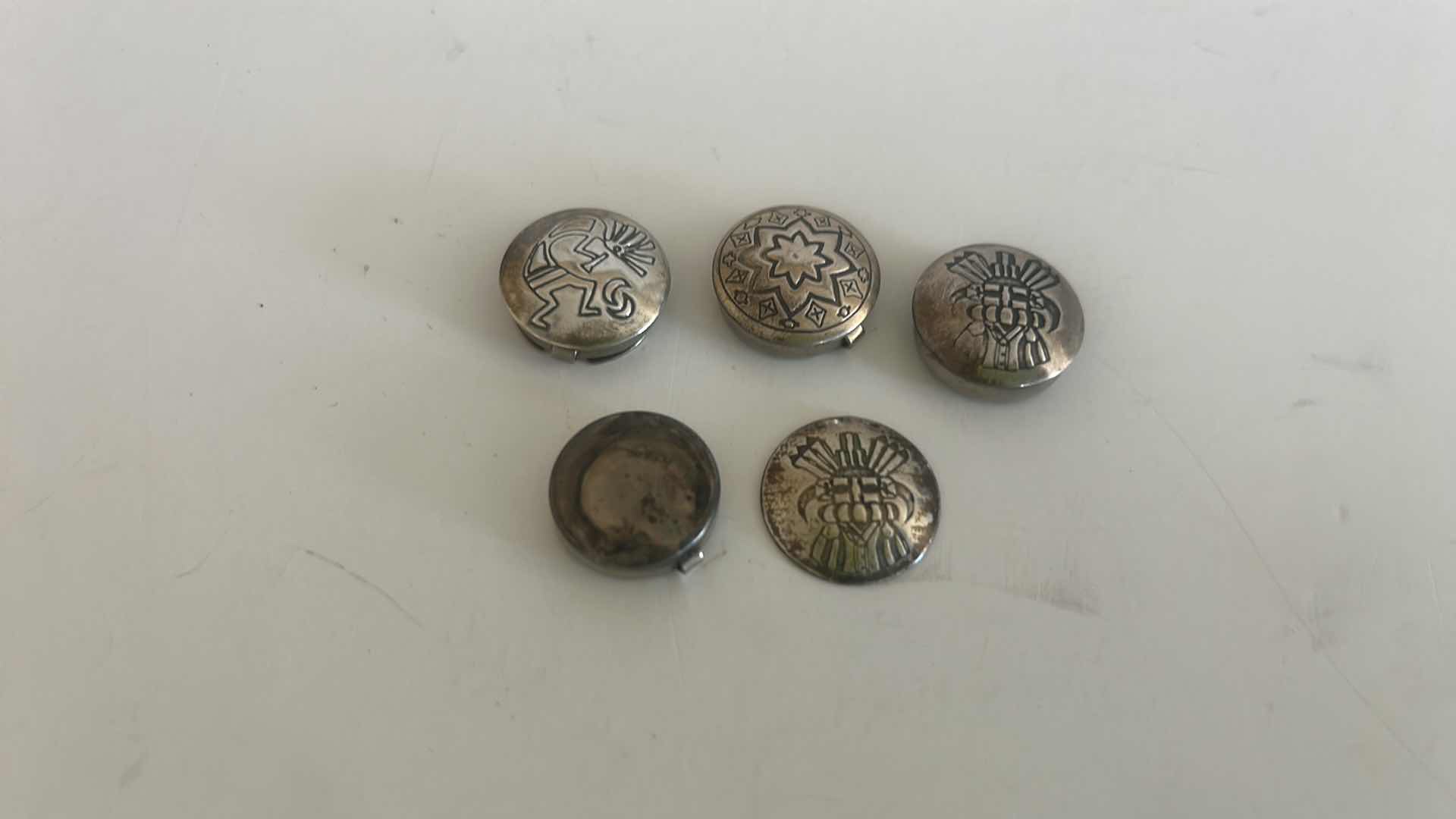 Photo 5 of 4 VINTAGE SOUTHWESTERN STERLING SILVER ROUND HANDMADE BUTTON COVERS (1 NEEDS TO BE REATTACHED)