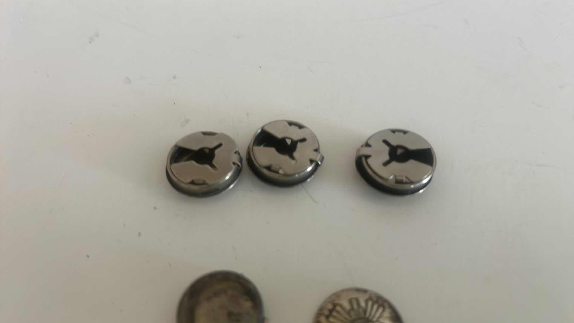 Photo 4 of 4 VINTAGE SOUTHWESTERN STERLING SILVER ROUND HANDMADE BUTTON COVERS (1 NEEDS TO BE REATTACHED)