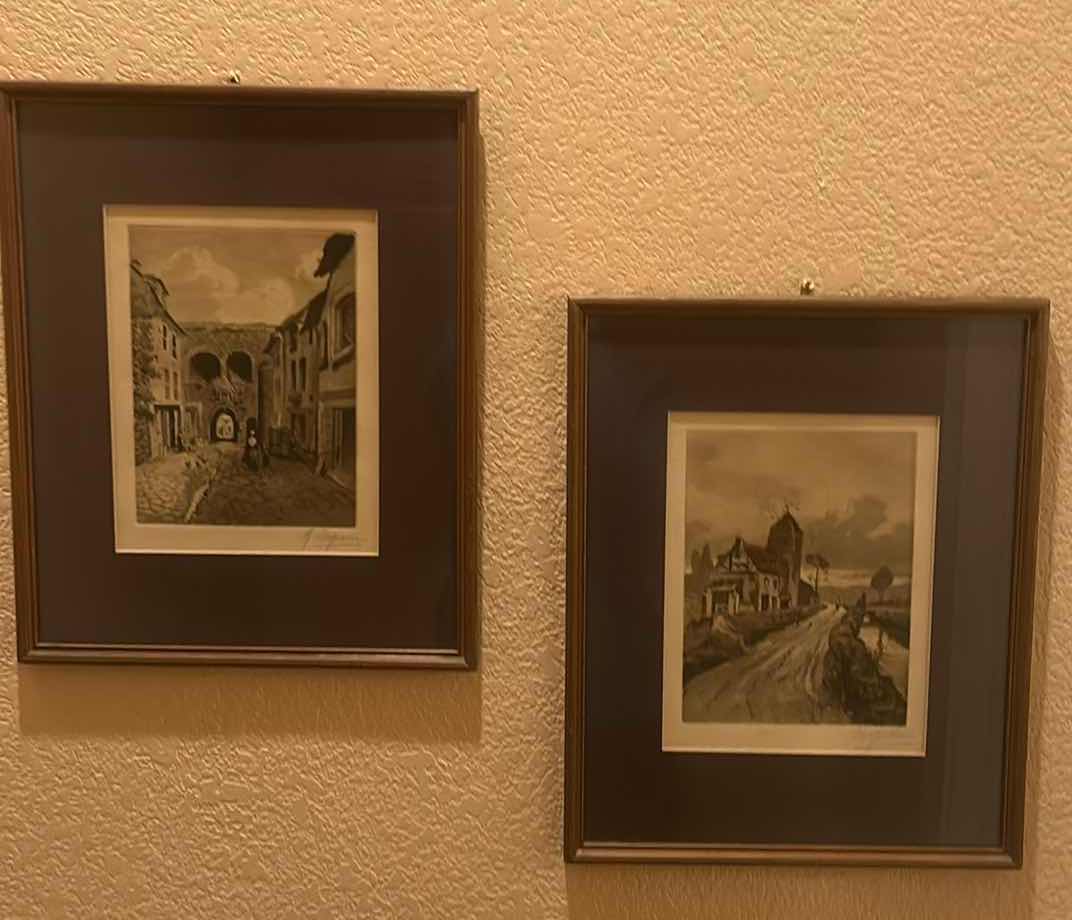 Photo 1 of 2 FRAMED SIGNED ORIGINAL LANDSCAPE AND VILLAGE ARTWORK 11 1/2” x H14 1/2”