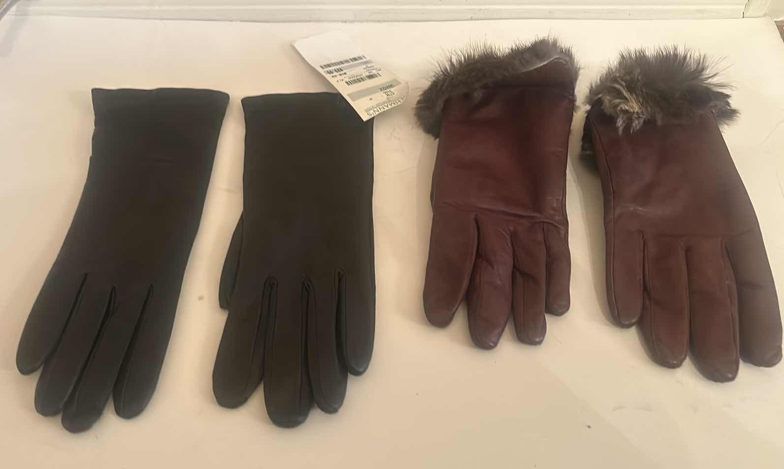 Photo 1 of 2 PAIRS WOMENS LEATHER GLOVES WITH CASHMERE AND RABBIT LINING M/L