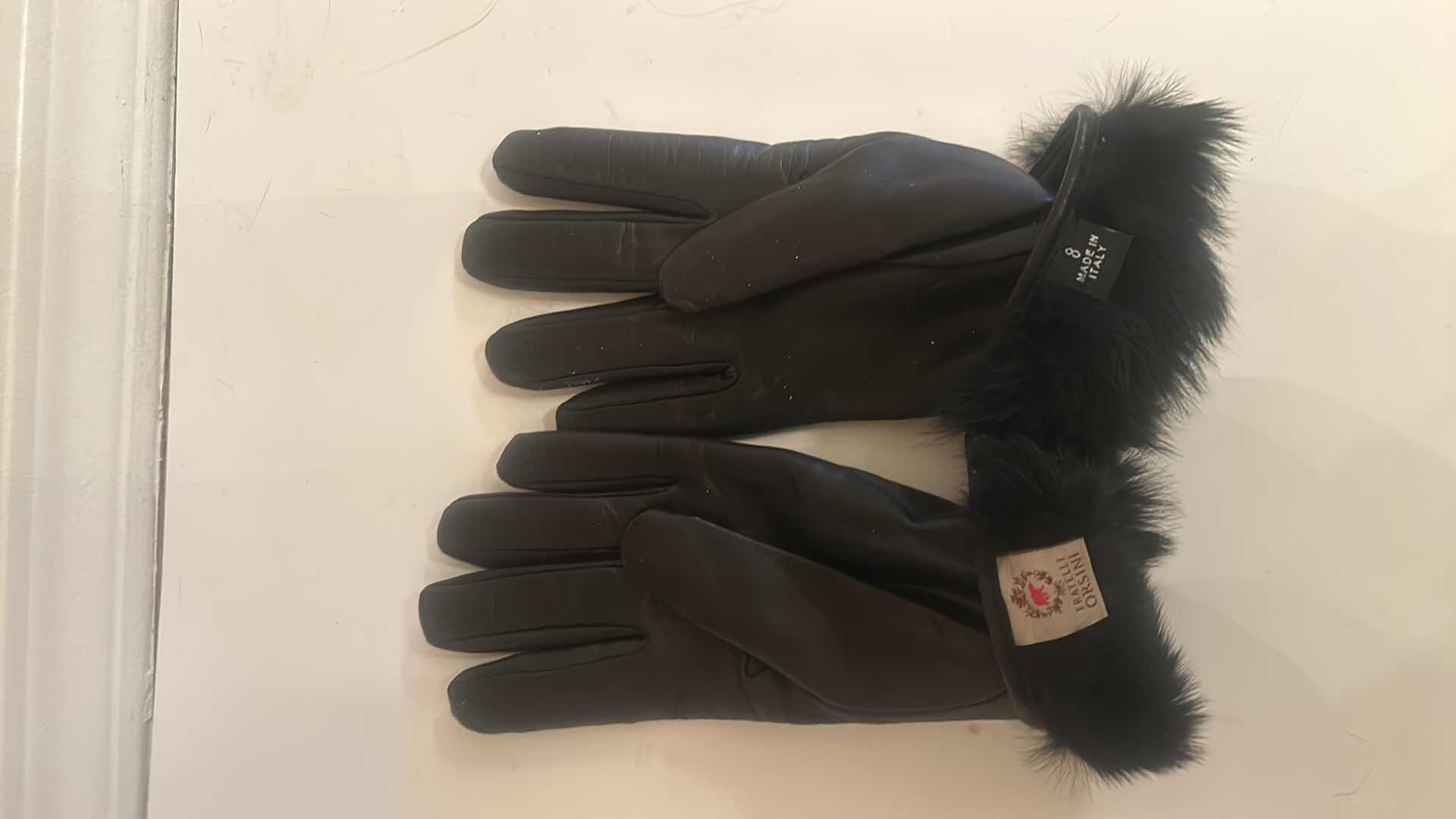 Photo 2 of 1PAIR WOMENS LEATHER GLOVES FUR LINED FRATELLI ORSINI MADE IN ITALY SIZE 8