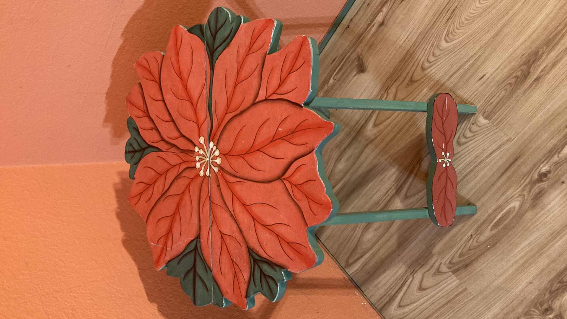 Photo 2 of HAND PAINTED POINSETTIA FOLDING TV TRAY 19” X 18.75” H26.5”