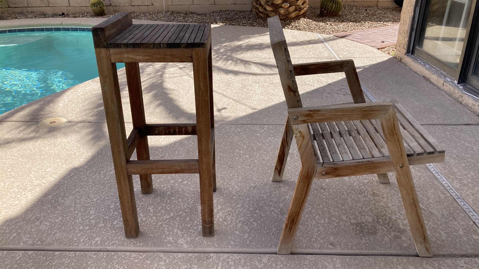 Photo 2 of FREELINE WOOD PATIO STOOL & WOOD PATIO CHAIR 22.5” X 21” H32.25”