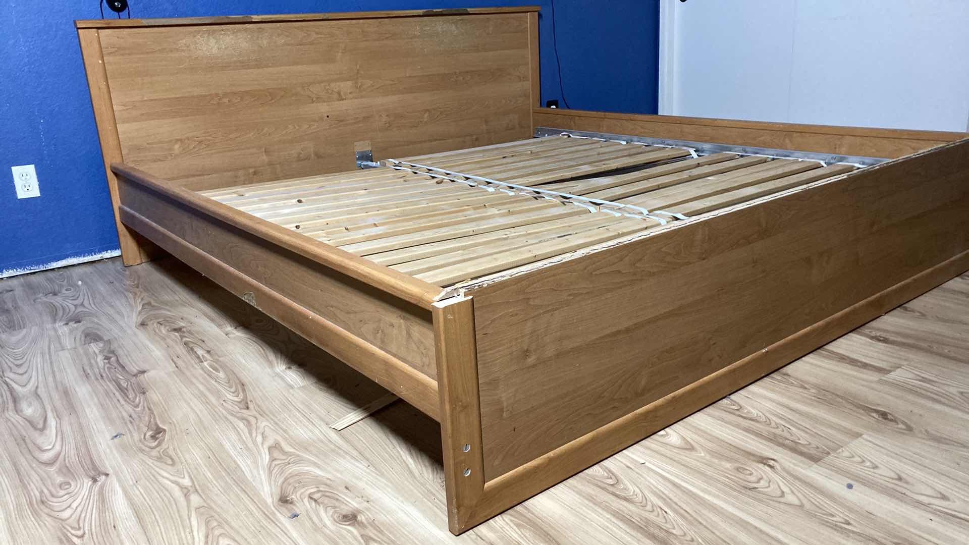 Photo 3 of NATURAL WOOD FINISH BED FRAME 80” X 82” H34”
