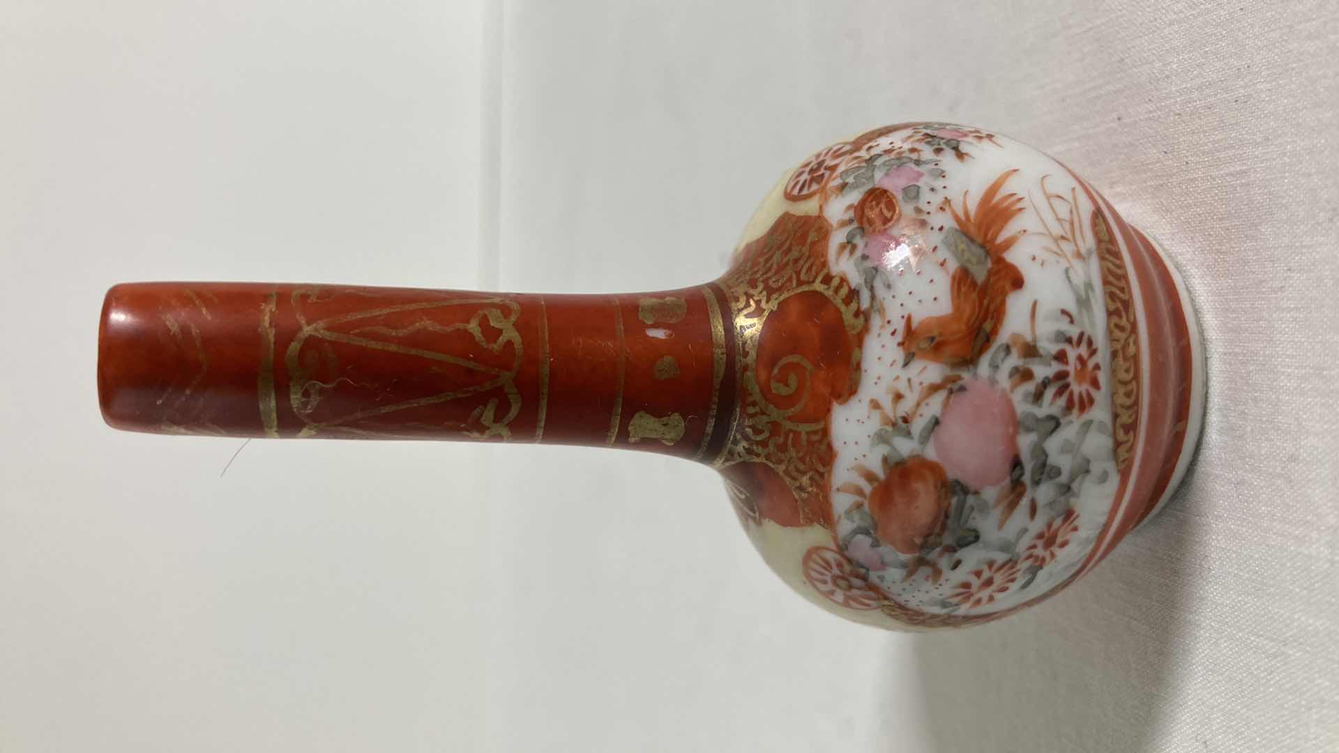 Photo 1 of EARLY CENTURY JAPANESE MINIATURE HAND PAINTED PORCELAIN VASE SIGNED BY ARTIST 1.75” X 3.5”