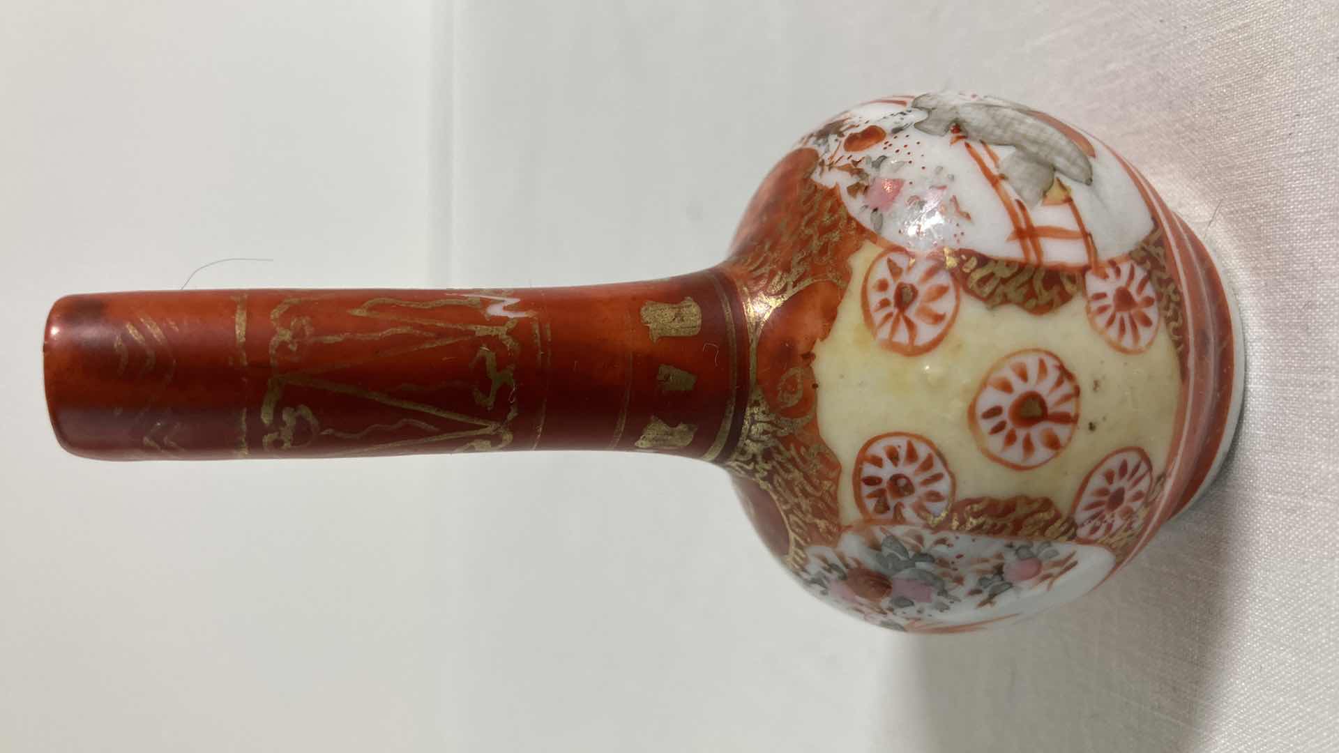 Photo 2 of EARLY CENTURY JAPANESE MINIATURE HAND PAINTED PORCELAIN VASE SIGNED BY ARTIST 1.75” X 3.5”