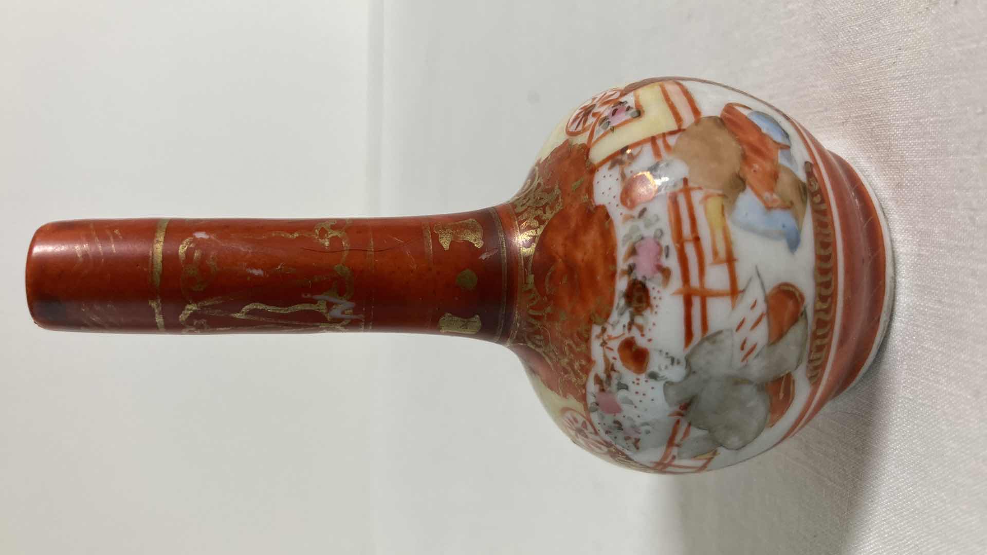 Photo 3 of EARLY CENTURY JAPANESE MINIATURE HAND PAINTED PORCELAIN VASE SIGNED BY ARTIST 1.75” X 3.5”