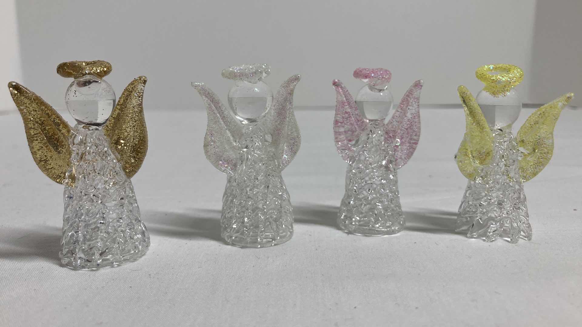 Photo 3 of GLASS ANGEL FIGURINES (4) H2”
